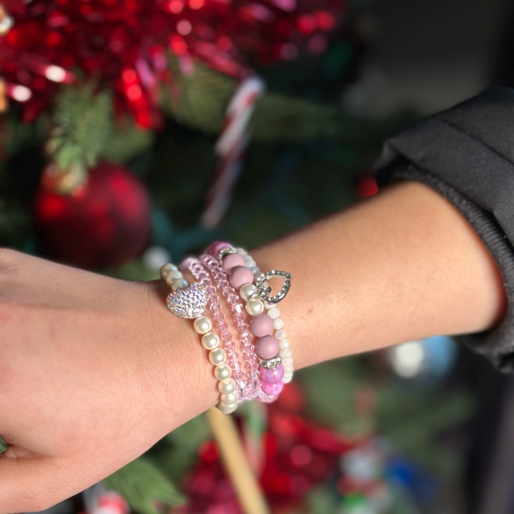 Charming Pink and White Gemstone Bracelets